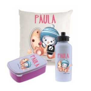 Conjunto Botella Cojin Fiambrera Personalizada